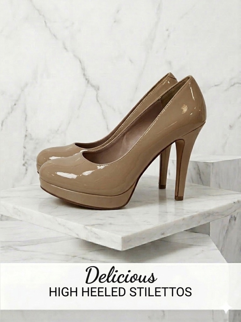 Delicious Nude Patent Heels / Pumps — Logo D with Heart Excellent Condition Sz 9